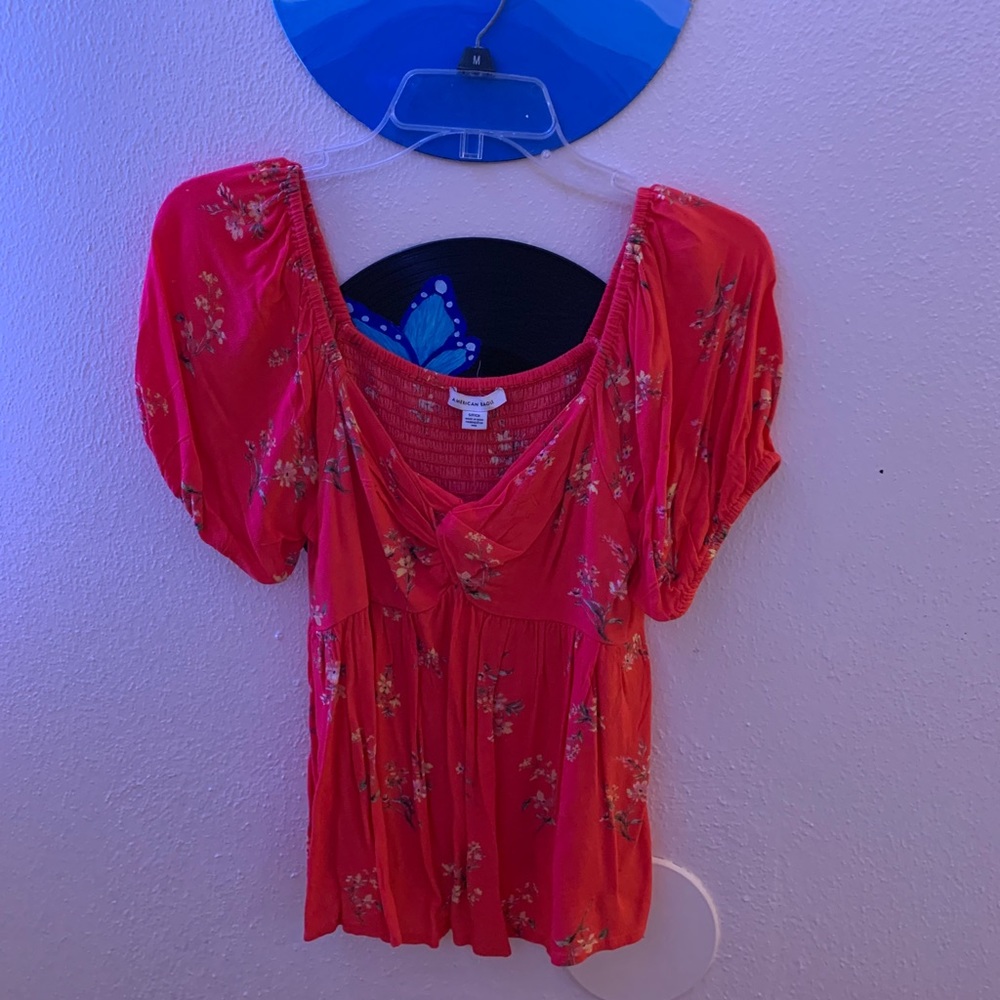 Floral Coral Blouse- American Eagle